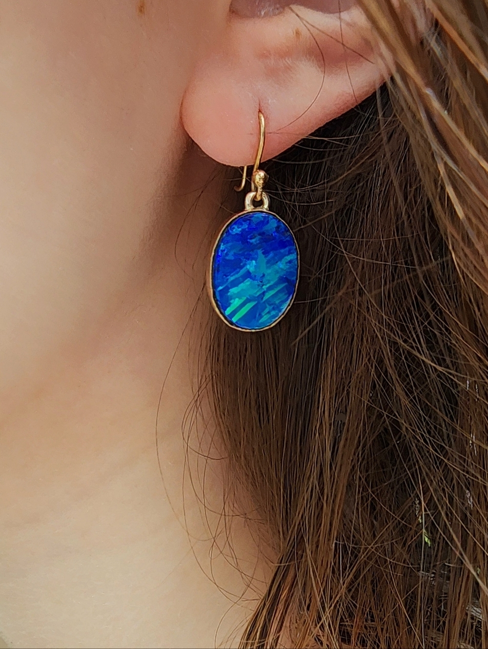 RARE 14k Gold Australian Opal Drop Earrings - Picture 7 of 7